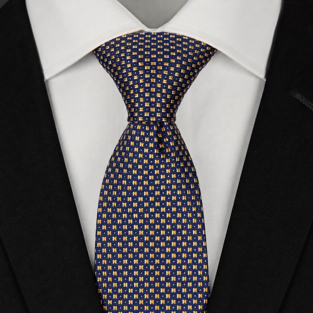 Polo University Ralph Lauren Silk Tie Blue Gold White Micro Geometric Neat USA